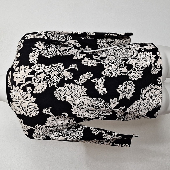 August Silk C'est City Silk Blend Black Cream Preppy Velvet Trim Cardigan Size L - Picture 7 of 14